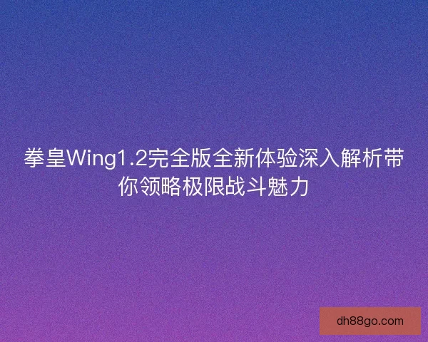 拳皇Wing1.2完全版全新体验深入解析带你领略极限战斗魅力